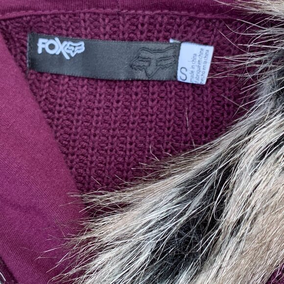 Fox Head Faux Fur Lined Hooded Cardigan Sz S - Picture 11 of 15